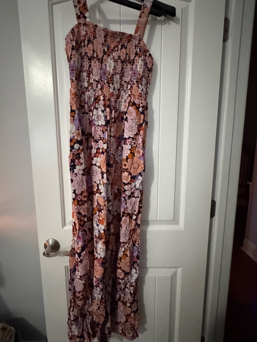 Floral Smocked Maxi Jumpsuit - Pink & Brown